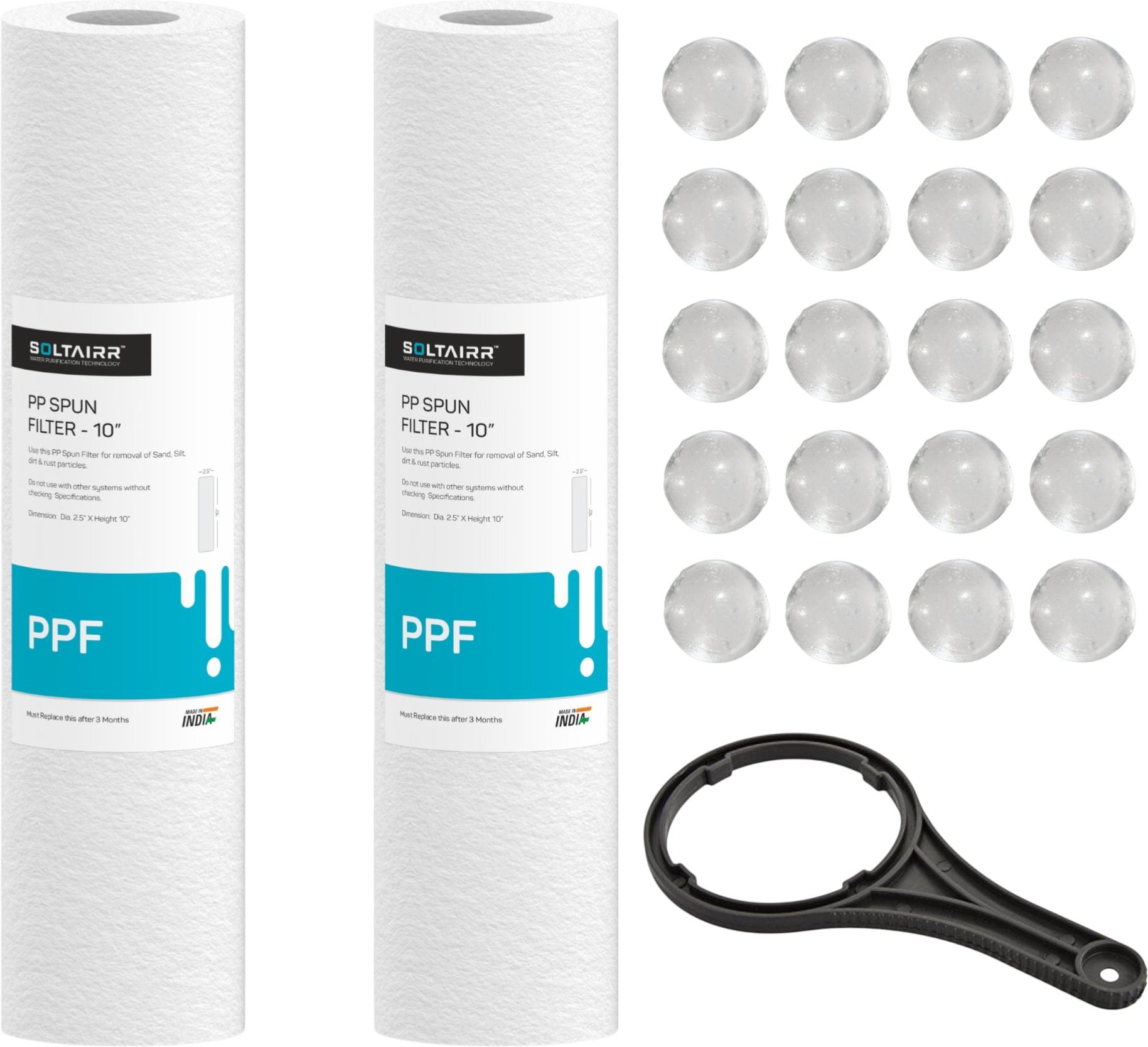 soltairr 10 inch PP Spun Filter (Pack of 2) with Antiscalant Solid Balls (20 Pcs.) Solid Filter Cartridge-picture-28
