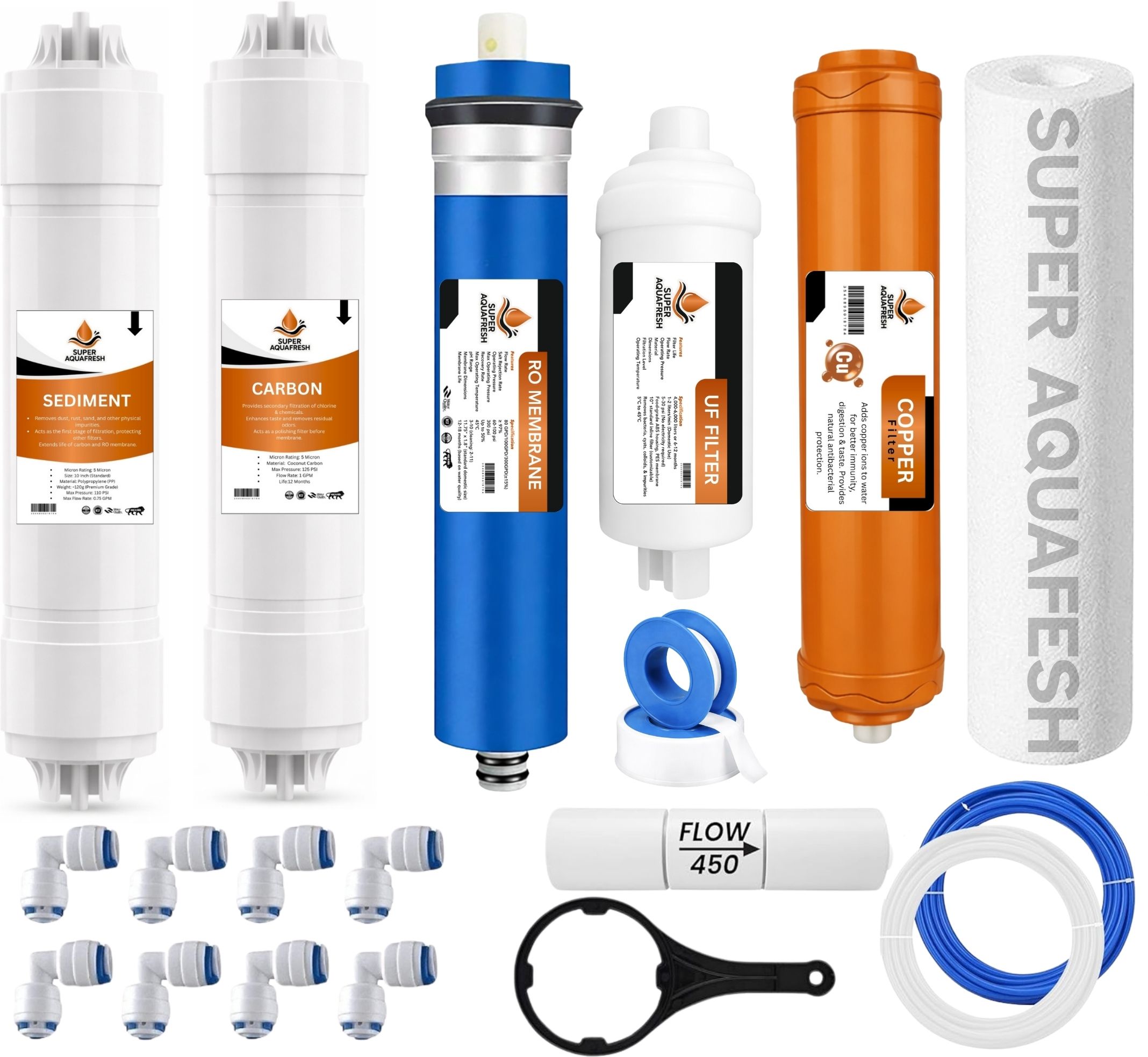 super aquafresh by super aquafrsh Universal RO Filter Set - Copper + Carbon + Membrane + Sediment Solid Filter Cartridge-picture-17