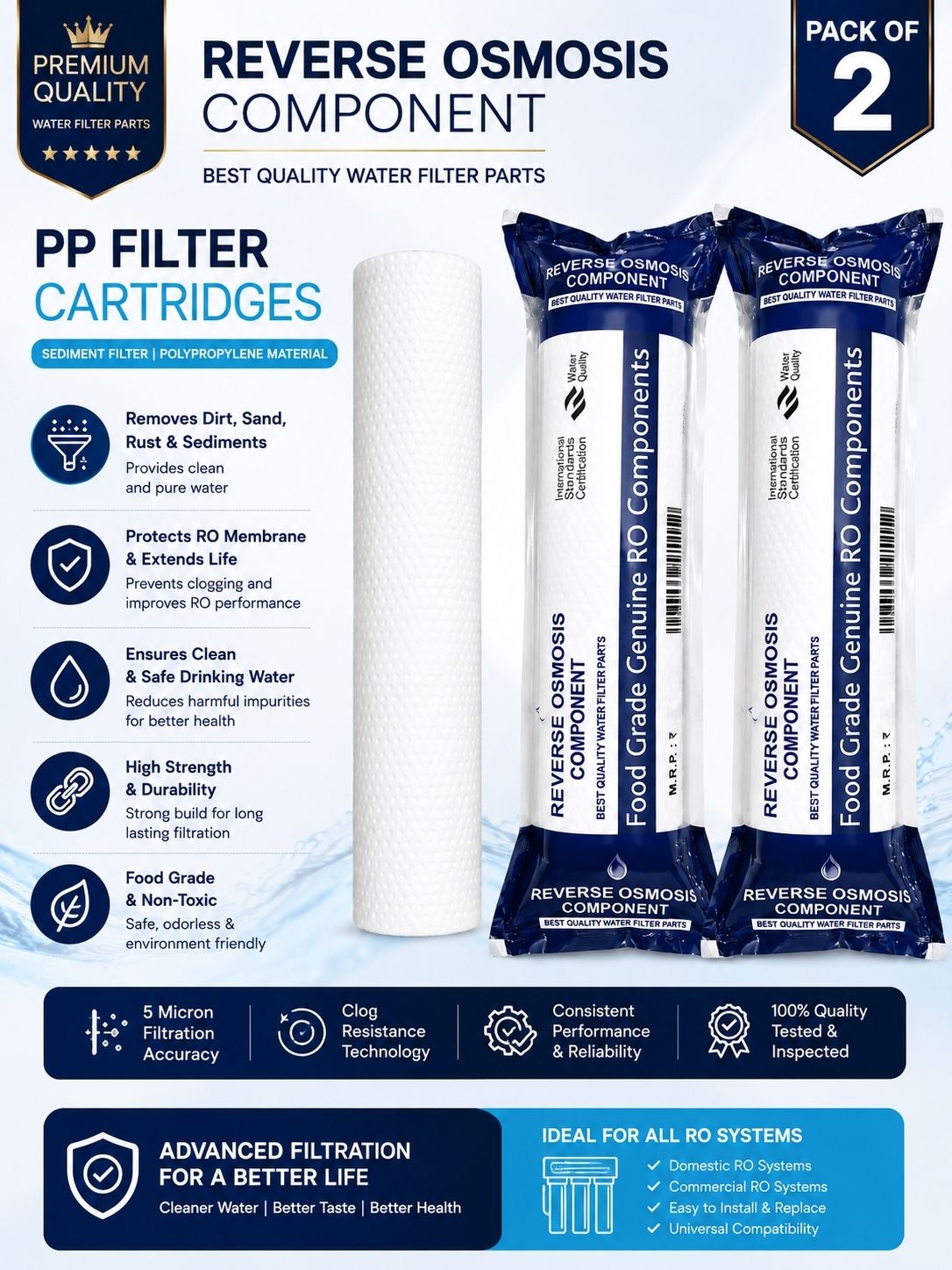 aqua prv 10 Inch PP Sediment Filter Cartridge | 5 Micron | Food Grade Polypropylene| Solid Filter Cartridge-picture-43