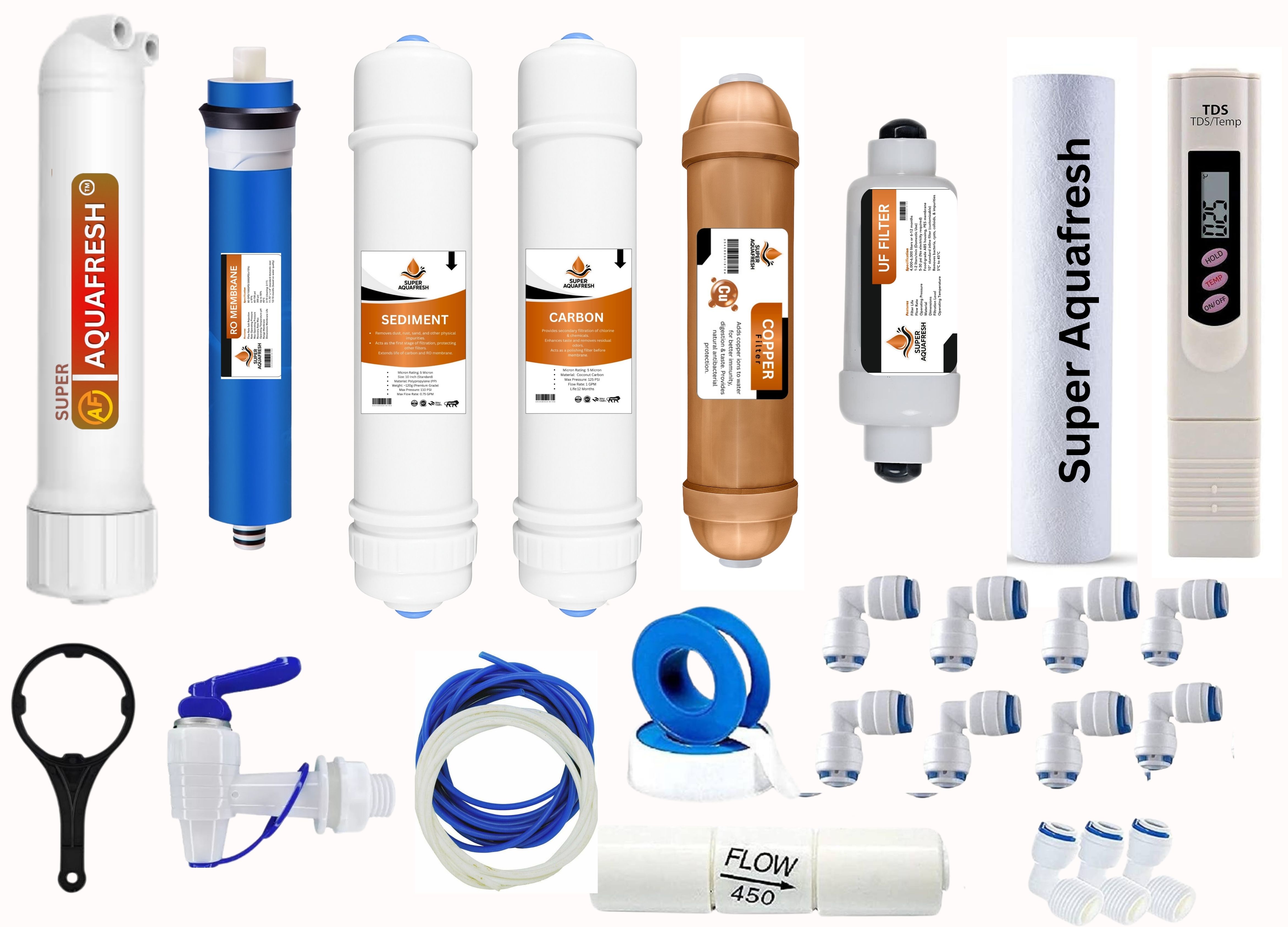 super aquafresh by super aquafresh RO Service Kit 100 GPD with Pipe Connector, Pre Carbon, Post Carbon Filter Solid Filter Cartridge-picture-14