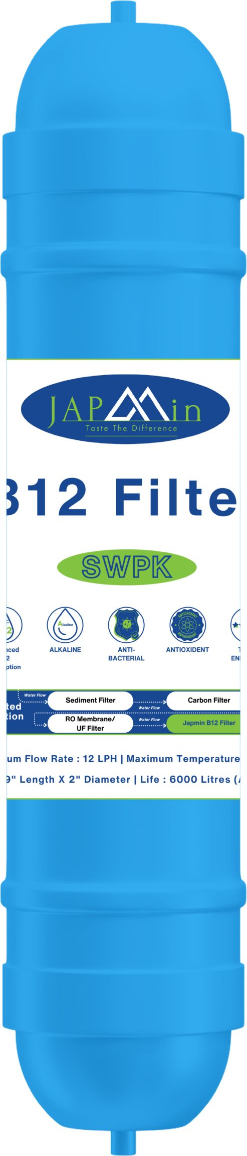 japmin B12 Alkaline Water Filter for RO | Antioxidant, Taste Enhancer 9" Filter-Blue | Media Filter Cartridge-picture-18