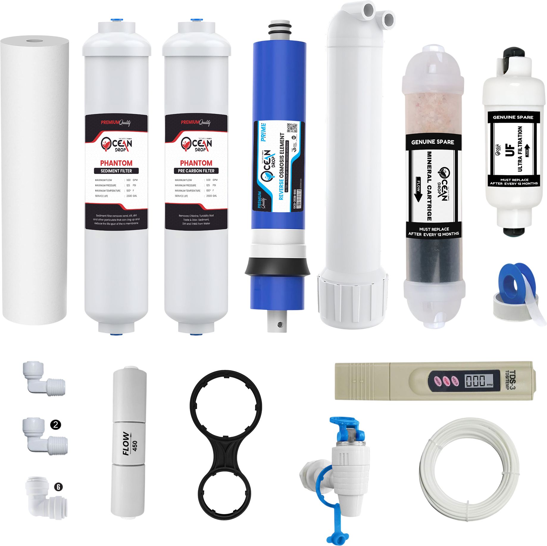oceansdrop by phantom Kent-Type Service Kit 80 GPD Membrane, Inline, Mineral, Housing, Meter & UF Solid Filter Cartridge-picture-16
