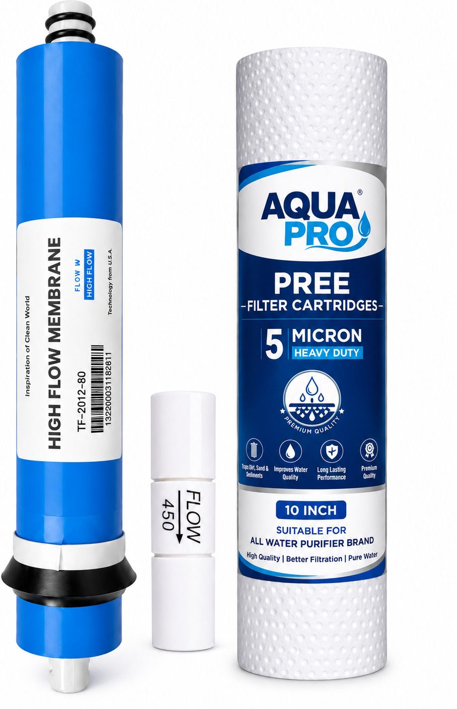 aquawell by aqua 100 GPD High Flow RO Membrane & 10 Inch 5 Micron Pre Filter Frt 450 Combo Set Solid Filter Cartridge-picture-10