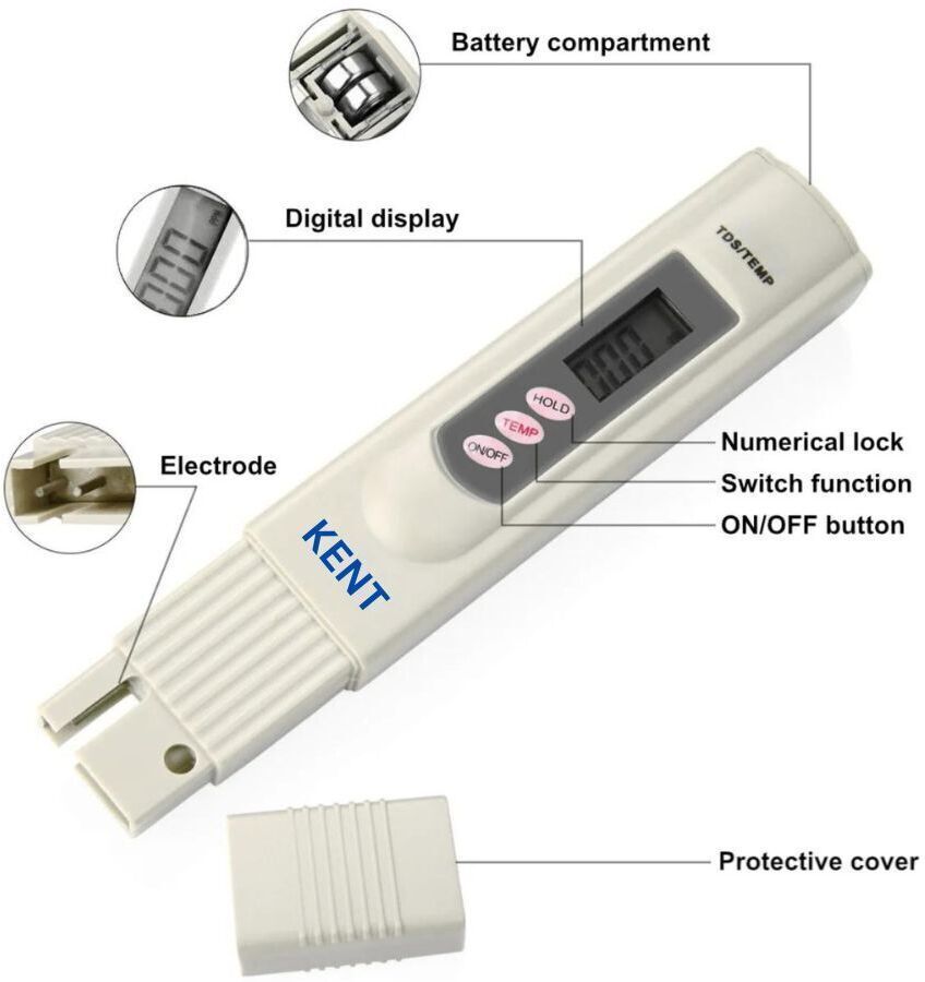 Kent TDS Meter for Digital TDS Meter Water Tester, PPM Water Quality Tester Measuring Range 0-9999ppm, Ideal for Drinking Water, Swimming Pool, Aquariums, Hydroponics (Grey) Solid Wire Connector