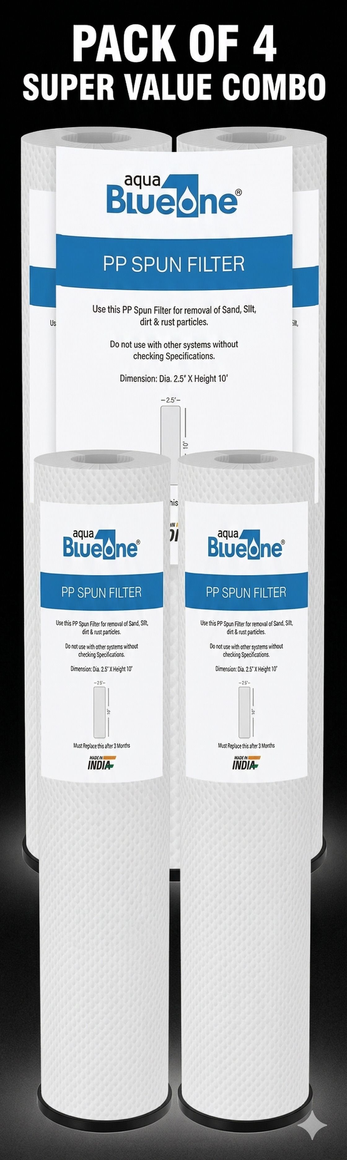 aqua blue one PRE FILTTER PACK OF 4 Solid Filter Cartridge-picture-1