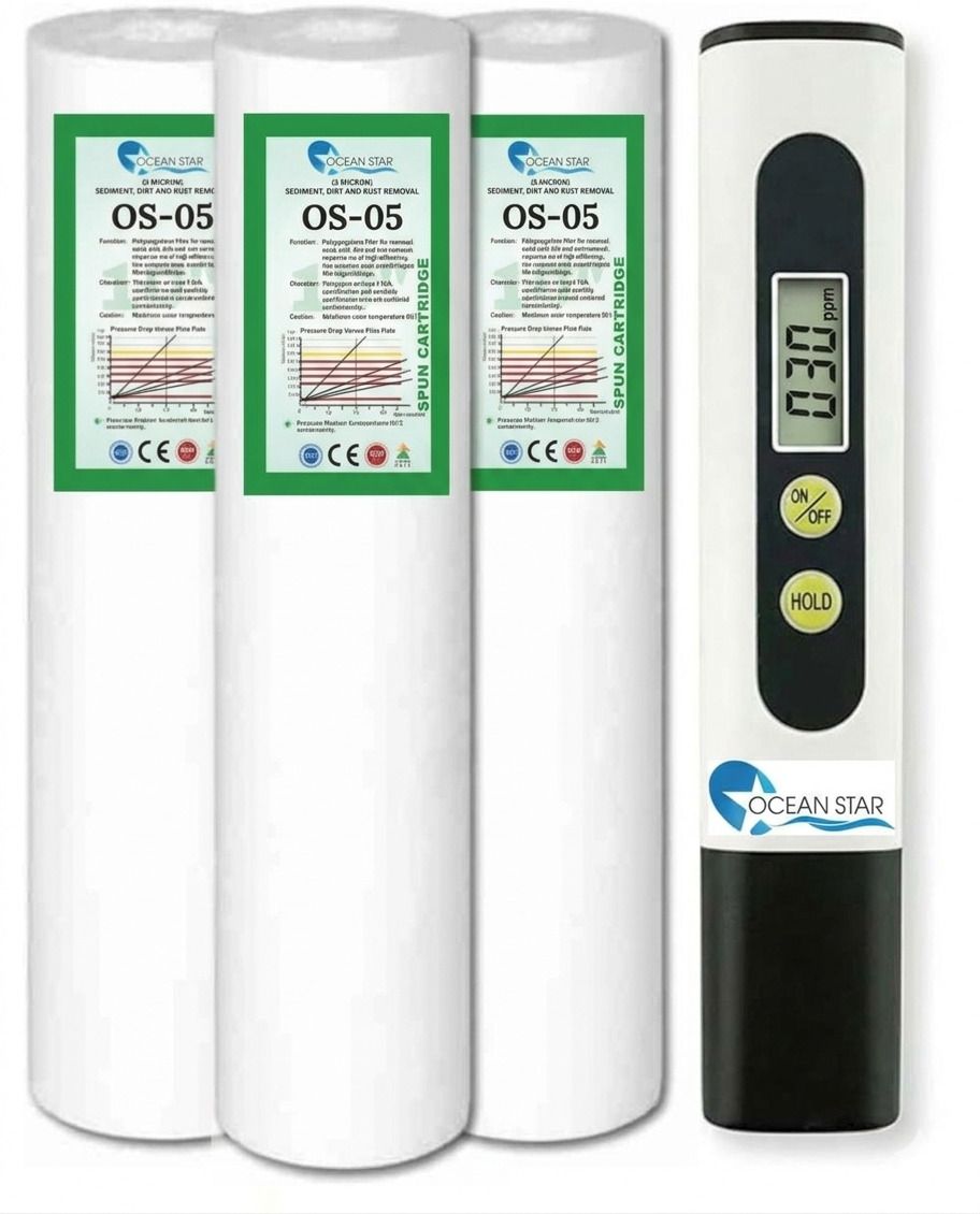 ocean star technologies 10 Inch 5 Micron PP Spun Filter Cartridge (Pack of 3) with Digital TDS Meter Solid Filter Cartridge-picture-8