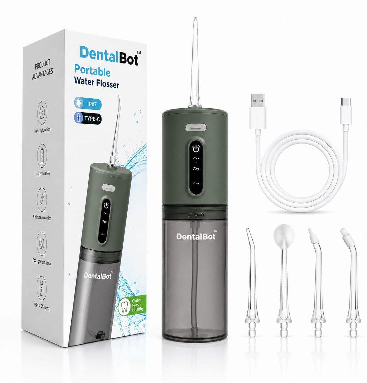 dentalbot Green| 280ml | Type-C | 4 Nozzles | IPX7 | 6 Month Warranty Water Flosser-picture-10