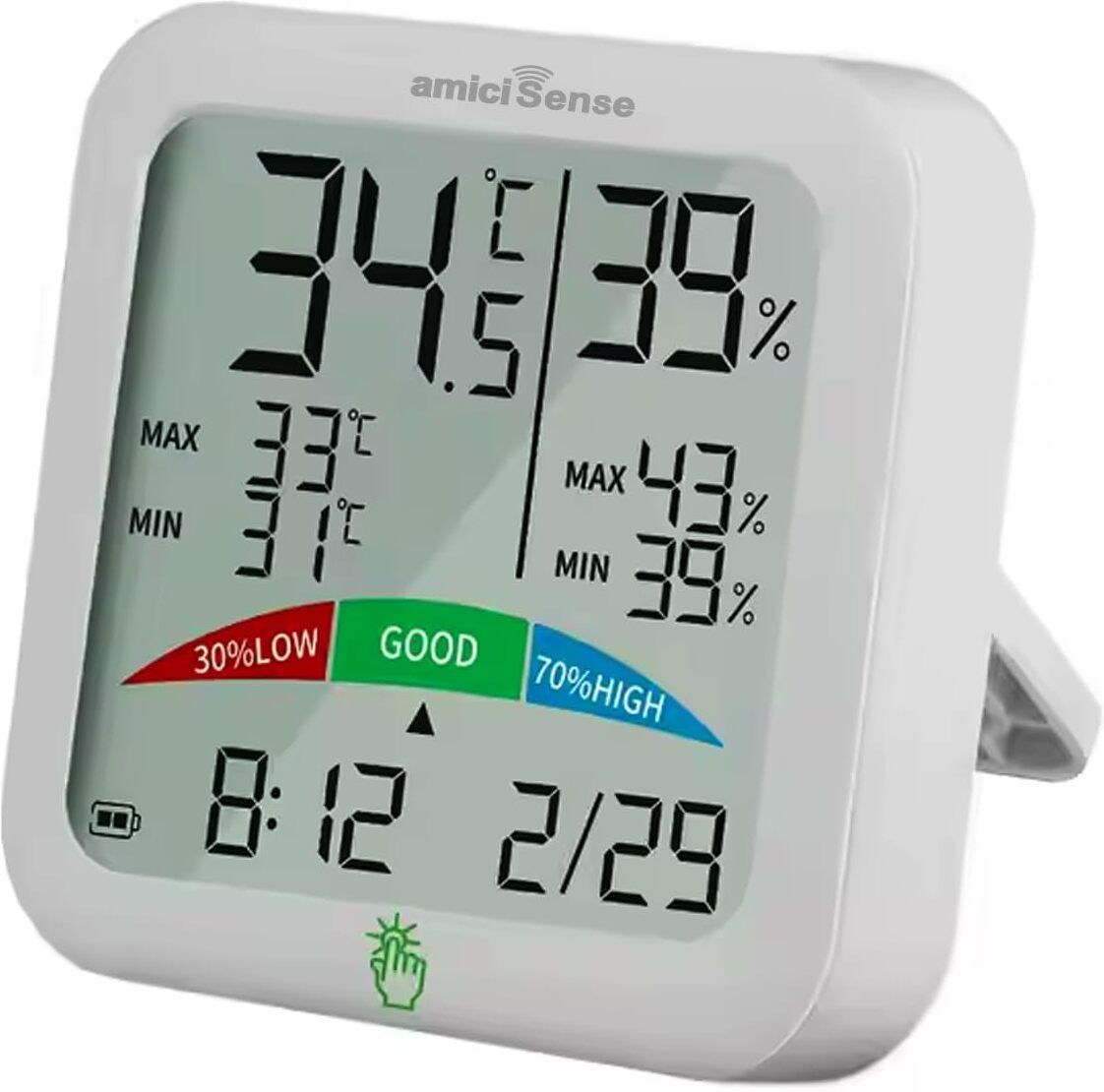 amiciSense Digital Hygrometer Thermometer with LCD Backlight Display | Room Temperature & Humidity Monitor | Clock & Date | 3×AAA Battery Included Weather Station-image-33