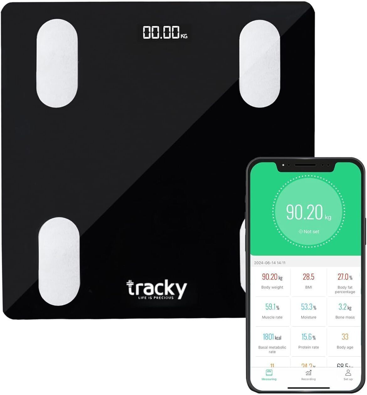 Tracky Smart Weighing Scale for Body Weight 18 Body Mertrics Sync With Mobile Leaone Weighing Scale-image-3