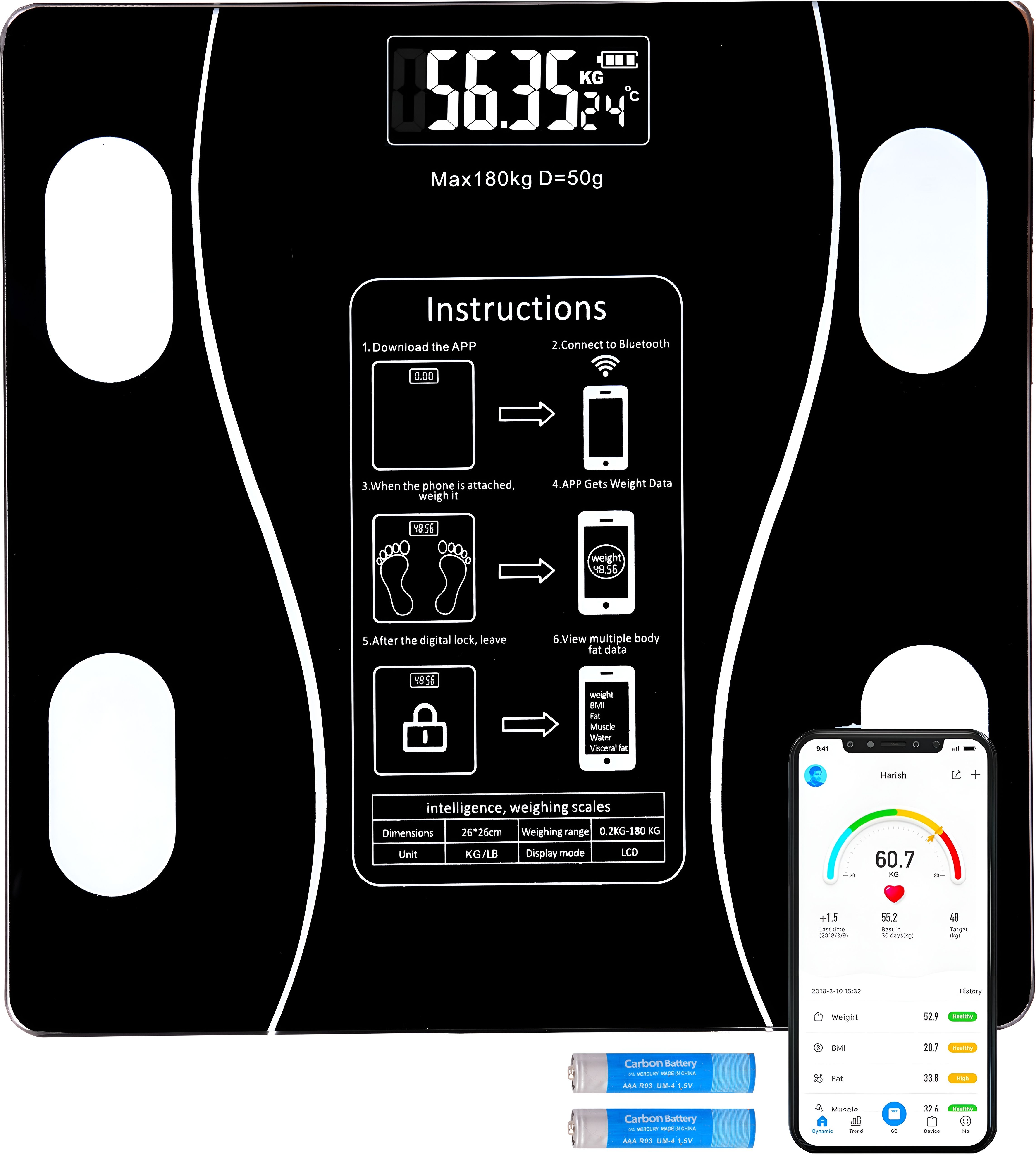 NC-PTL Ultra Slim Smart Weighing Scale with Auto Calibration and Mobile App Link Weighing Scale-picture-13