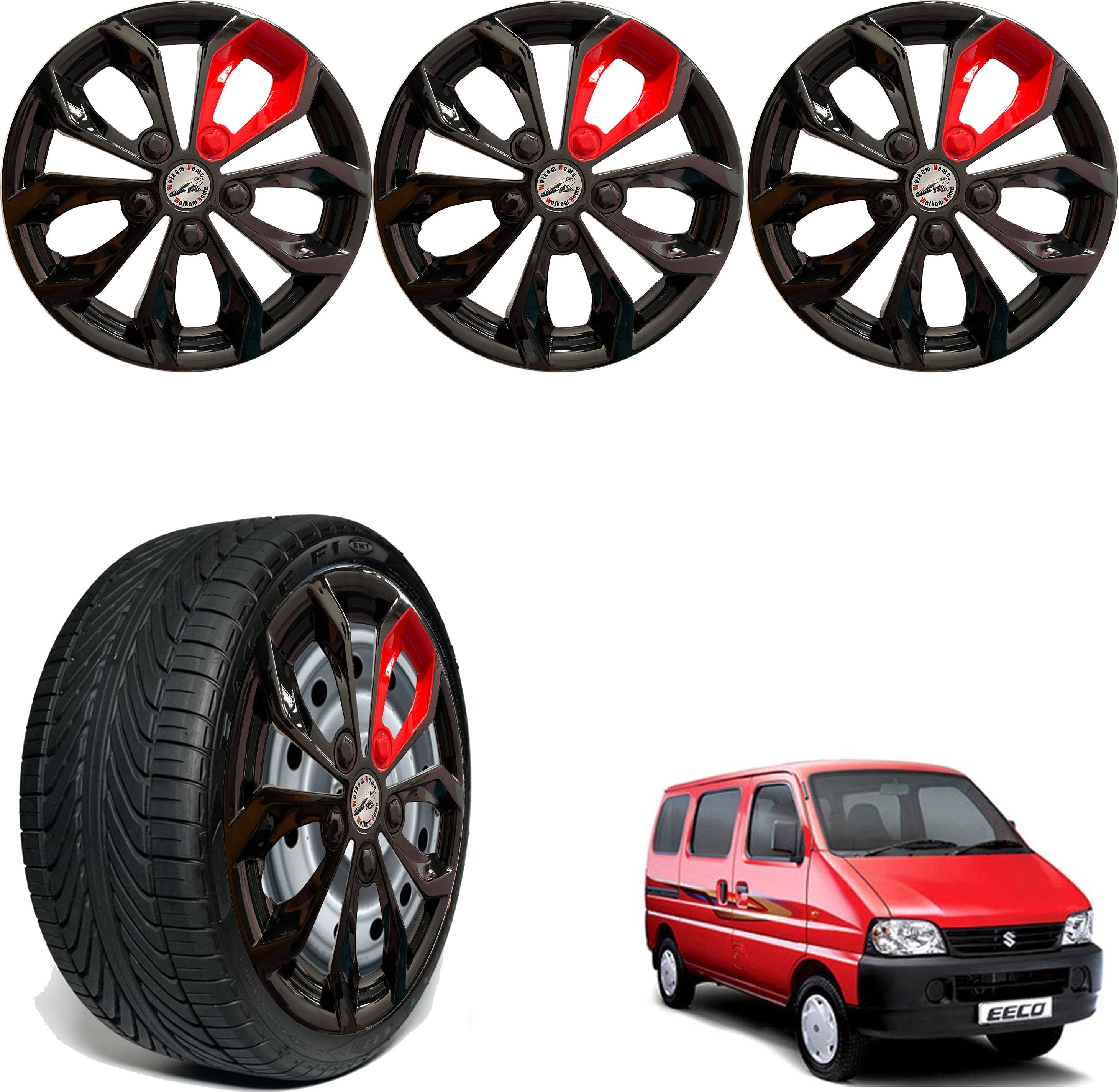 Car accessories Wheel cap, Hub Cap 13 Inch FURRY BLACK RED PATCH FRD32 Wheel Cover For Maruti Eeco-image-40