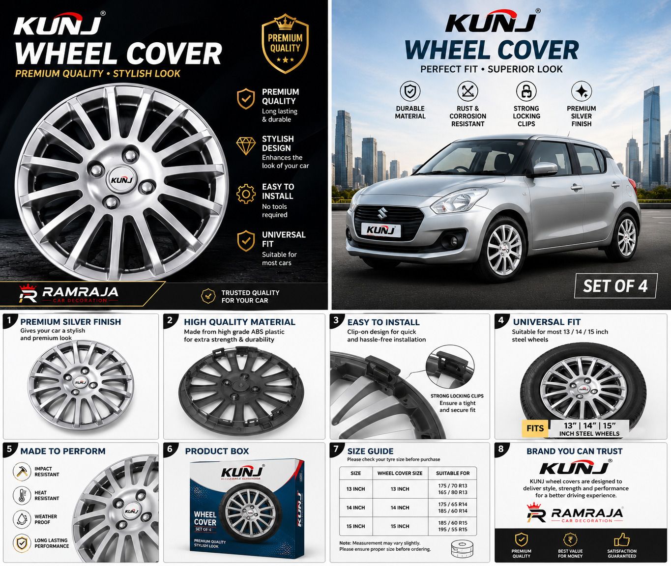 XUV 300 13 inch wheel cover Wheel Cover For Bajaj, Honda, HYUNDAI, Isuzu, Jeep, Mahindra, Maruti, TVS, Tata XUV, XUV300 W4 Petrol, XUV250 K8-image-31