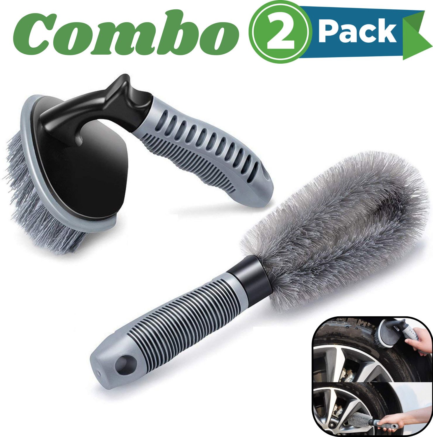 taveesa Hub Combo of Tyre Cleaning Brush and Alloy Brush for Cleaning Car Wheel 1 ml Wheel Tire Cleaner-picture-2