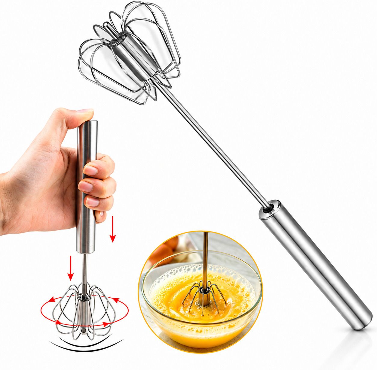 orenta Stainless Steel Egg Beater | Manual Egg Whisk for Baking, Cream & Butter Stainless Steel Spiral Whisk-picture-44