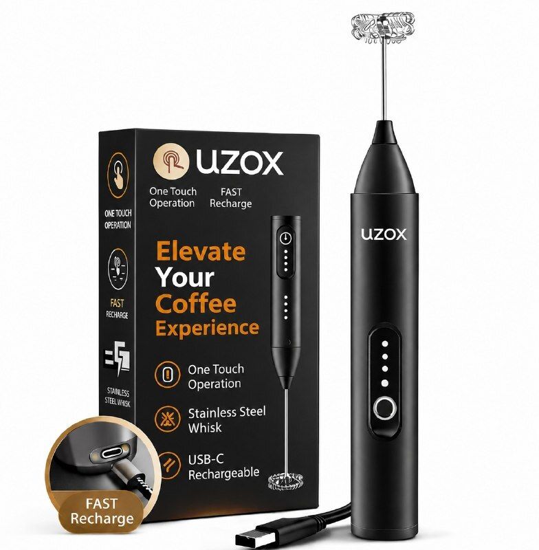 uzox Rechargeable Milk Frother & Coffee Whisker with Dual Spring Tech Plastic Spiral Whisk-picture-20