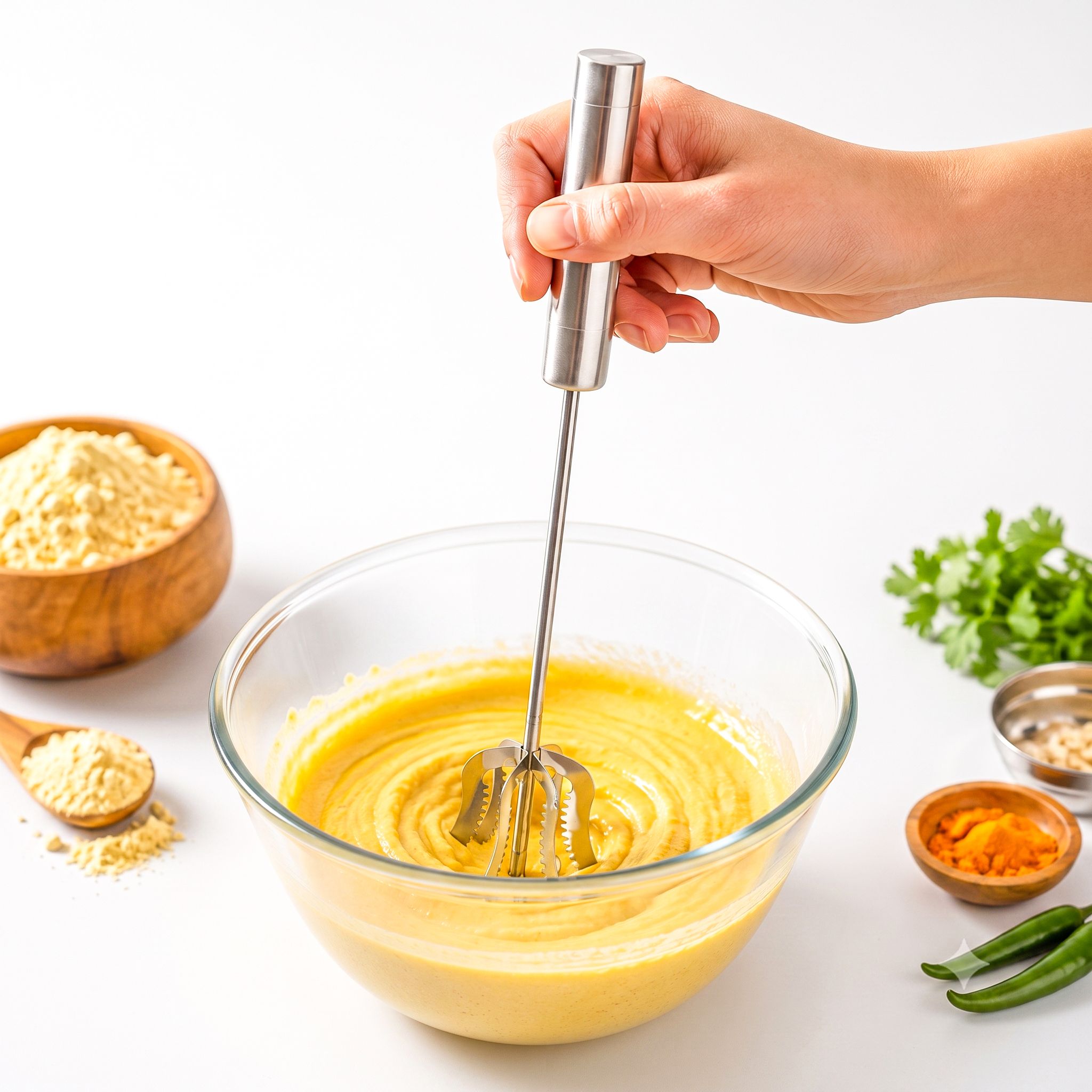 hiroxa Stainless Steel Manual Hand Blender and Mathani for Lassi, Butter Milk Stainless Steel Spiral Whisk-picture-27