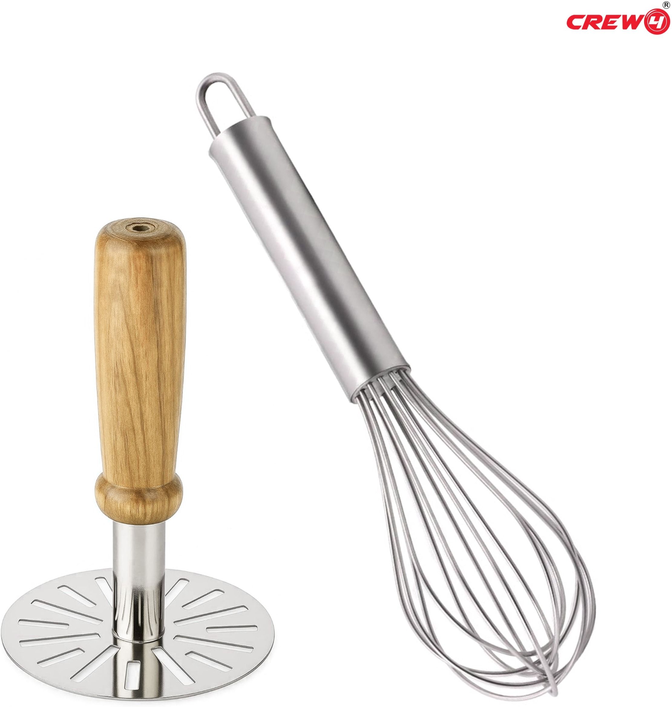 CREW4 Stainless Steel Mini Kitchen Whisk with Pav Bhaji Masher Steel Spiral Whisk-image-5