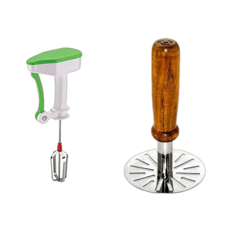 CREW4 Kitchen Tools Combo Power Free Hand Blender and Steel Wooden Masher Steel Cage Whisk-image-3