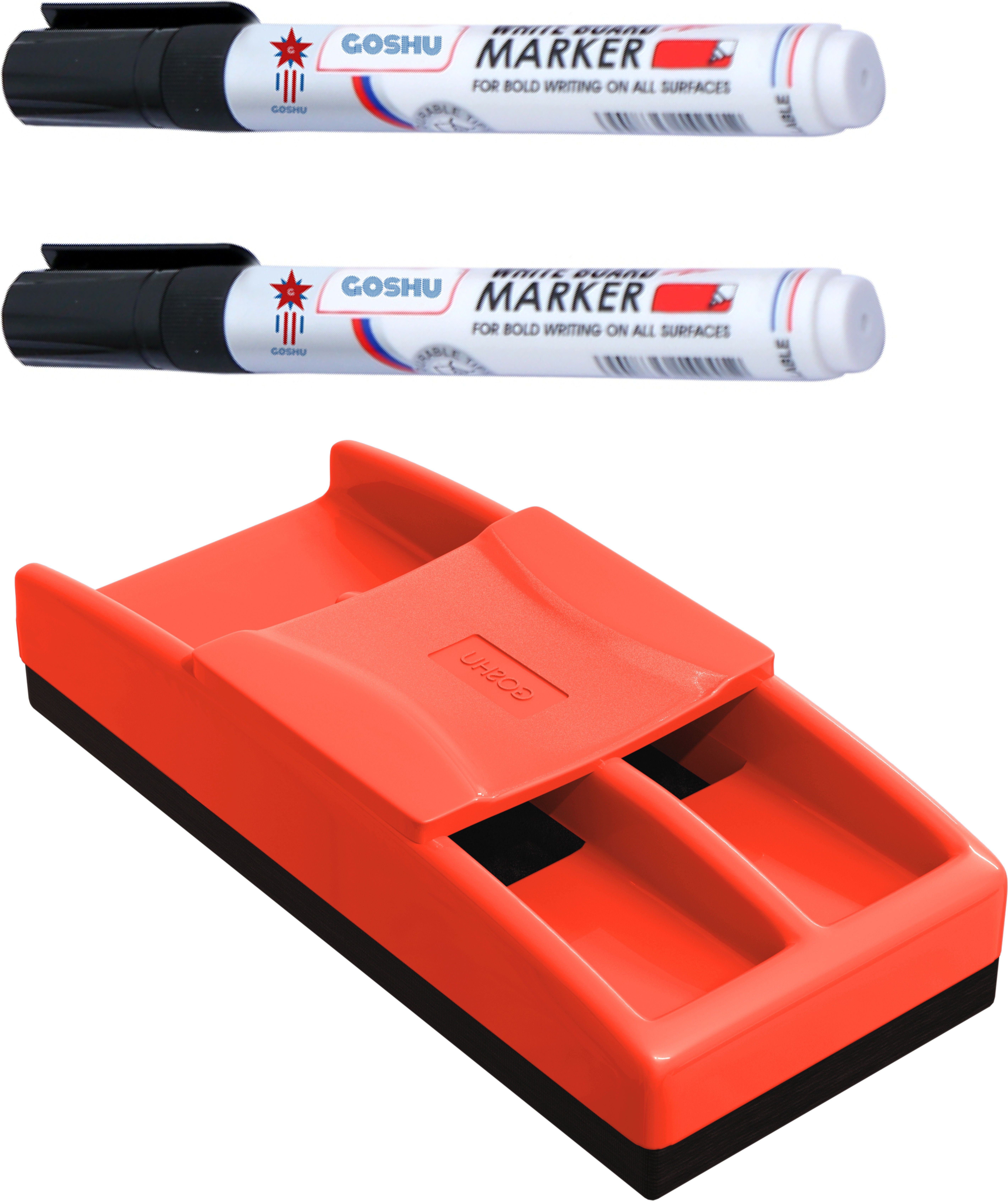Non Magnetic White board Duster with Two Black Ink Marker Pens-image-32