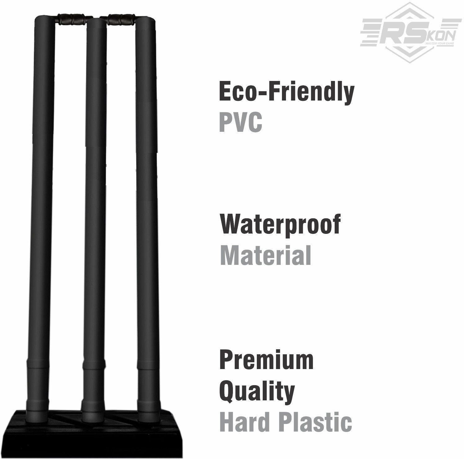 rskon Full Size Plastic Cricket Wickets Set | 3 Stumps with Base & 2 Bails |-picture-15