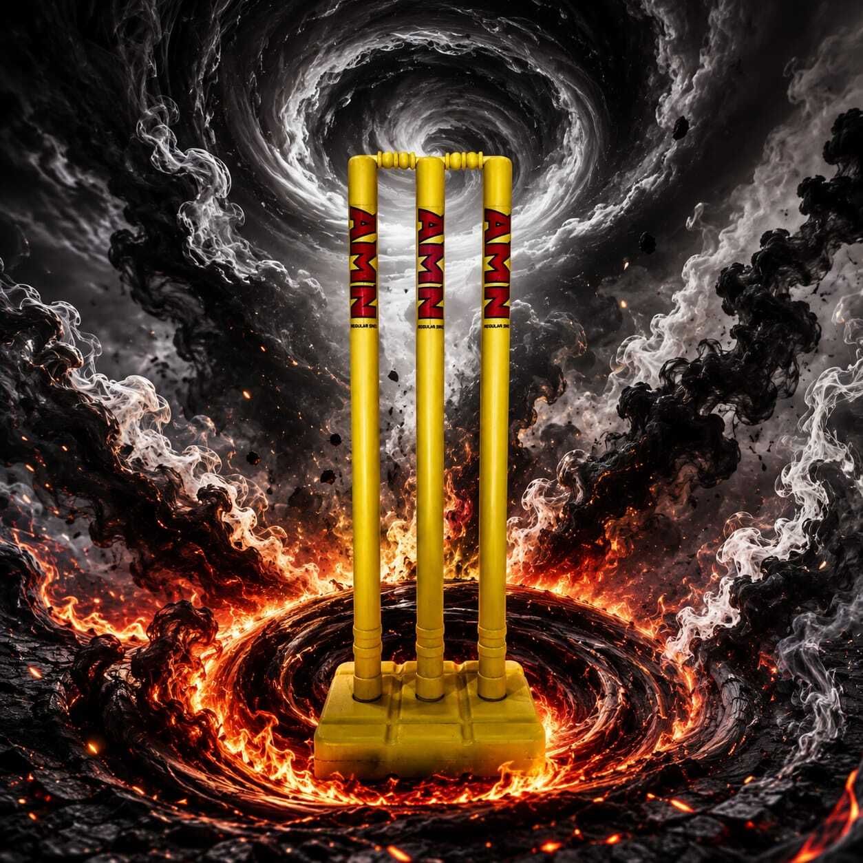 Cricket Stumps Set with Base, Heavy Duty Plastic Wicket YELLOW STUMP-image-1