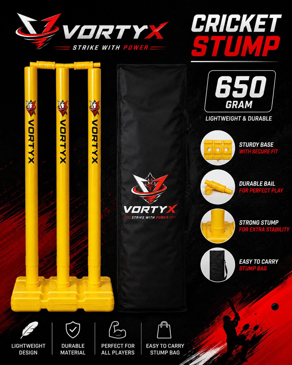 vortyx Large Size Plastic Cricket Stump Set 650g for Practice & Outdoor Play-picture-27