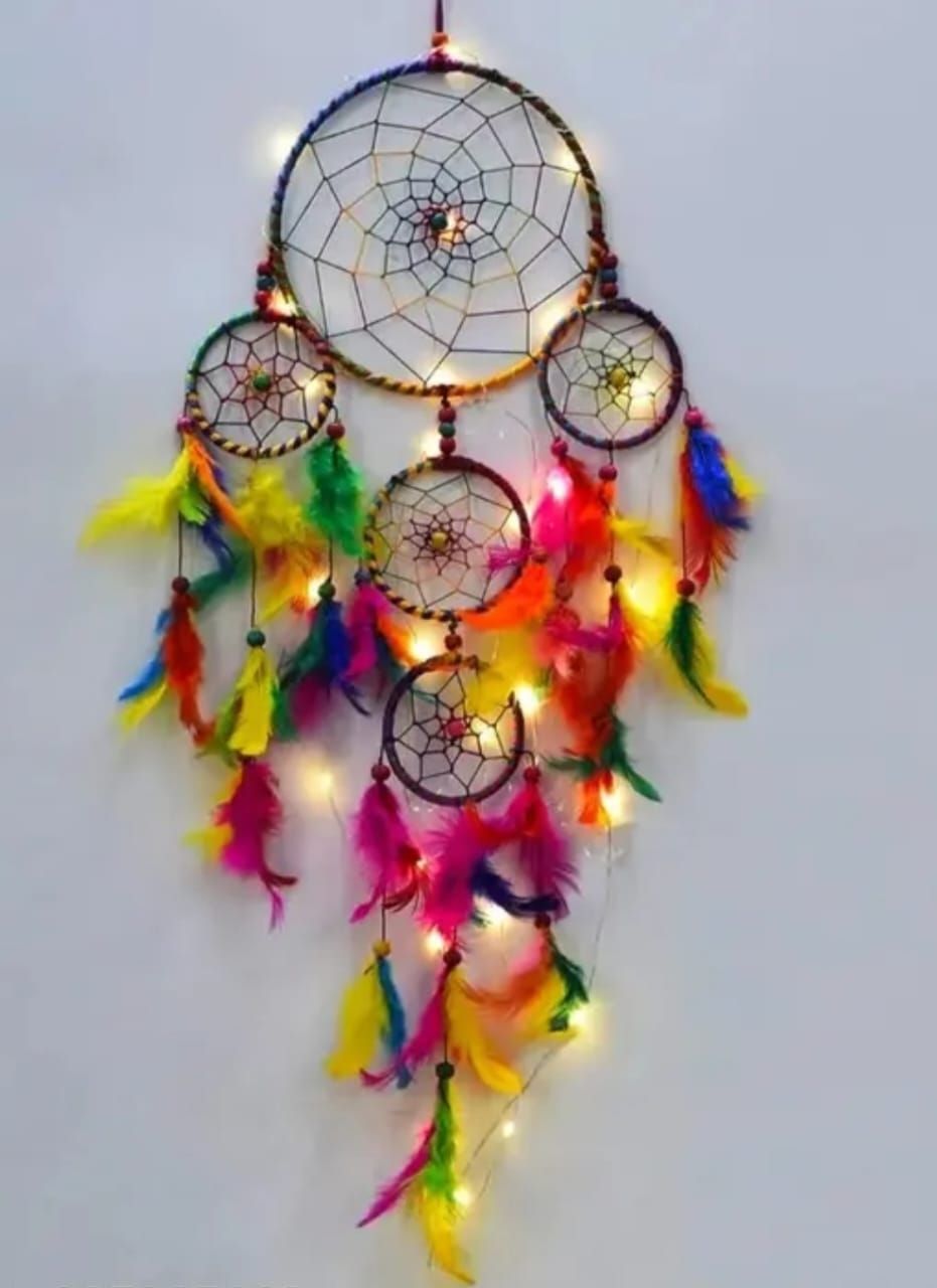 nahida 5ring Multi with light Dreamcatcher Wall Hanging Feather Windchime-picture-48
