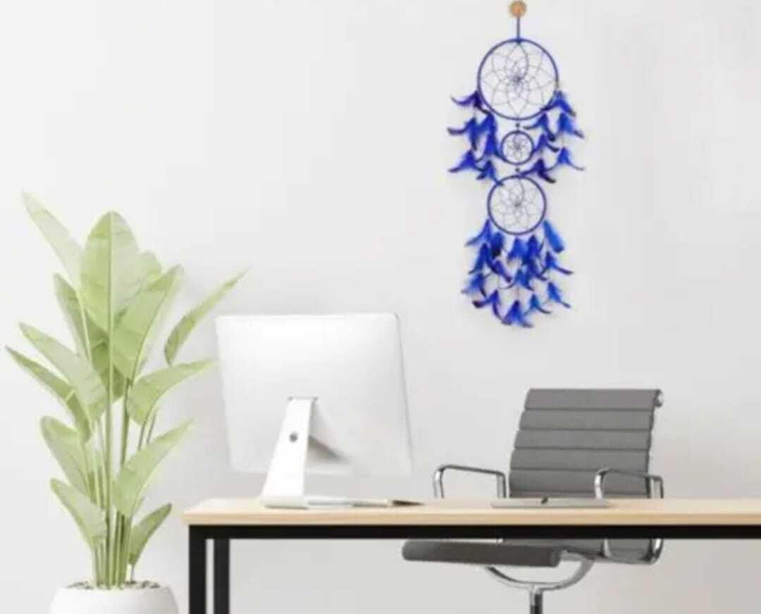 nahida “3 Ring Blue LED Dream Catcher Wall Hanging” Feather Windchime-picture-21