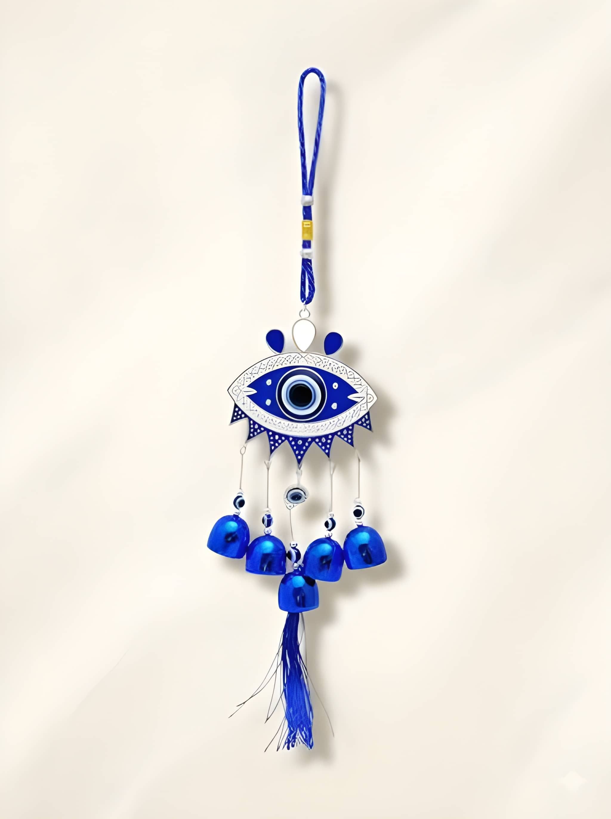 Evil Eye Wind Chime Hanging for Home Decor Vastu Protection Silver Plated Dream Catcher-image-44