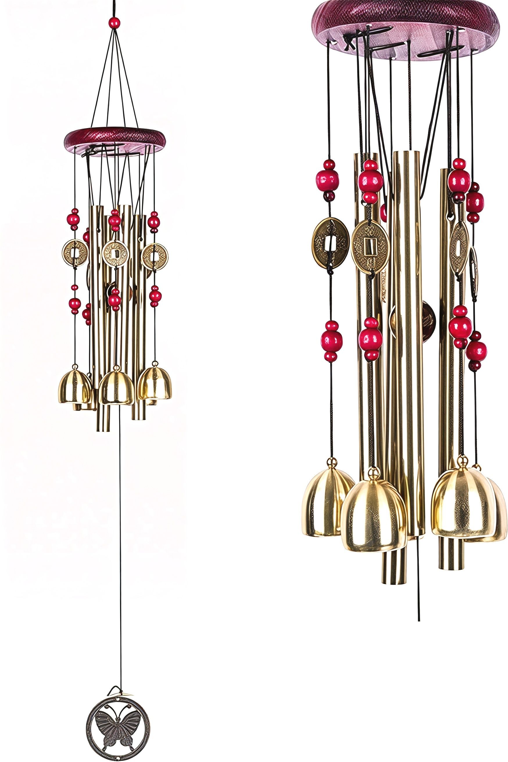 4-Tube Metallic Gold Wind Chime with Bells & Coins for Home Decor Gold Plated Windchime-image-47