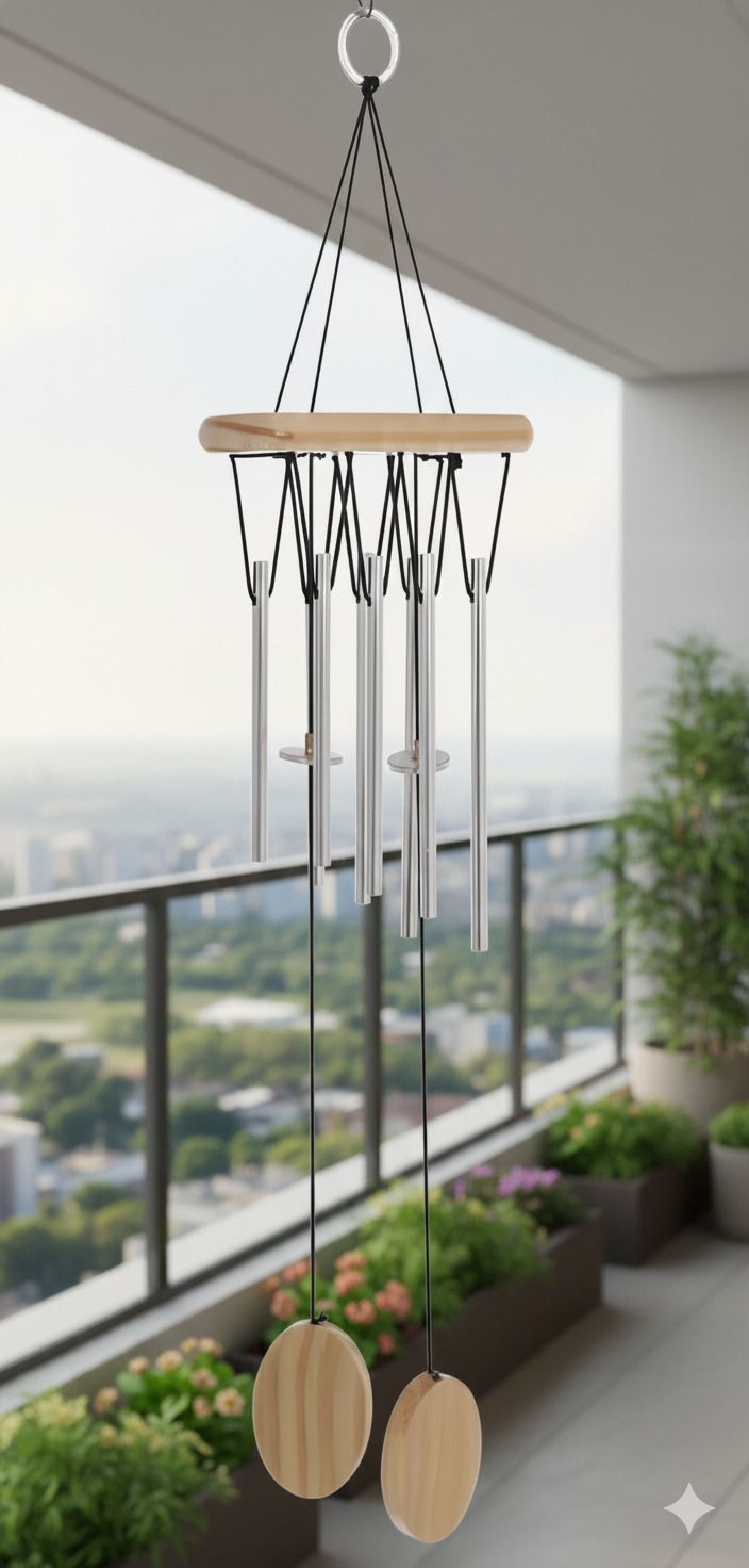 14 Metal Pipes Wind Chime For Home & Balcony With 3Wood Pendulam For Melody Tune Aluminium Windchime