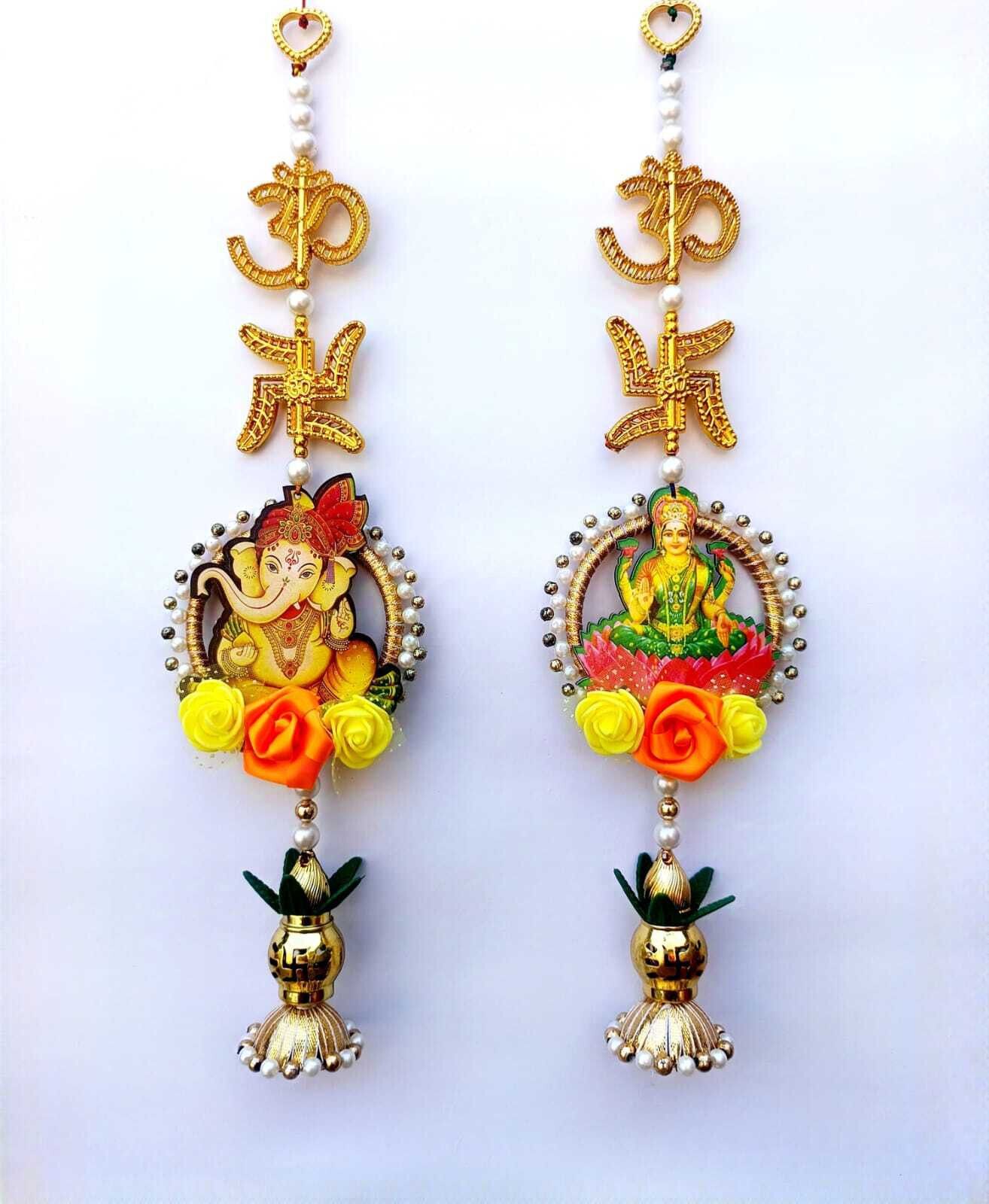 one pair attractive“Lord Ganesh & Laxmi mata ”Toran wall hanging for home Door Wood Dream Catcher-image-18