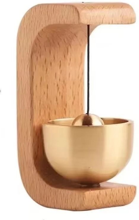 homesthetics Minimalist Wooden Shopkeepers Doorbell with Brass Resonance Bowl Wood, Brass Windchime-picture-29
