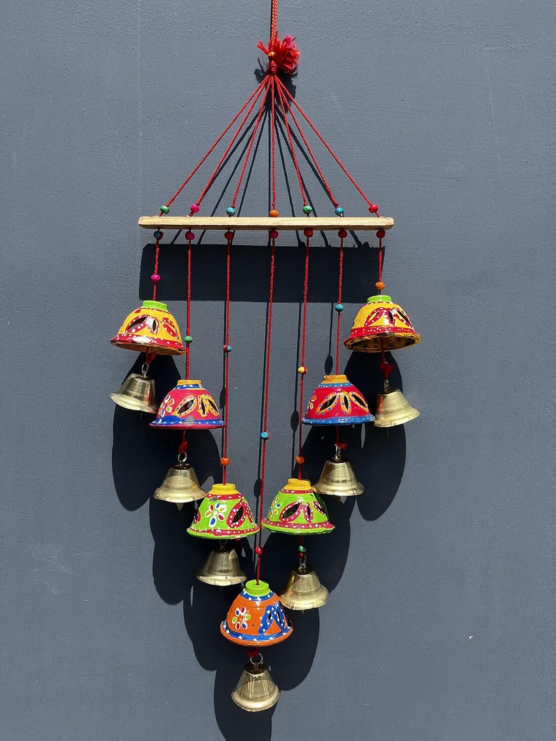 Rajasthani Colored Bells Handicraft Hand Painted Wooden Wind Chime Wood Windchime-image-36
