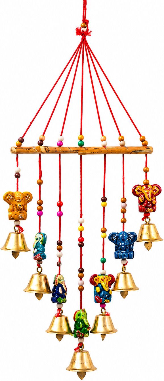 Traditional Rajasthani Ganpati Design &wind chimes Plastic, Polyester, Nylon, Wood Windchime-image-44