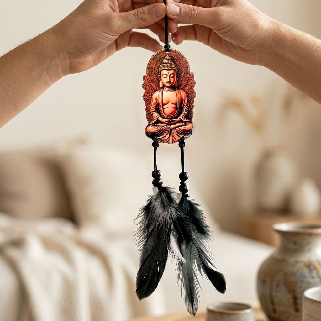 shrivarni creation Buddha Car Hanging Acrylic Rear View Mirror Spiritual Decor Plastic Dream Catcher-picture-34