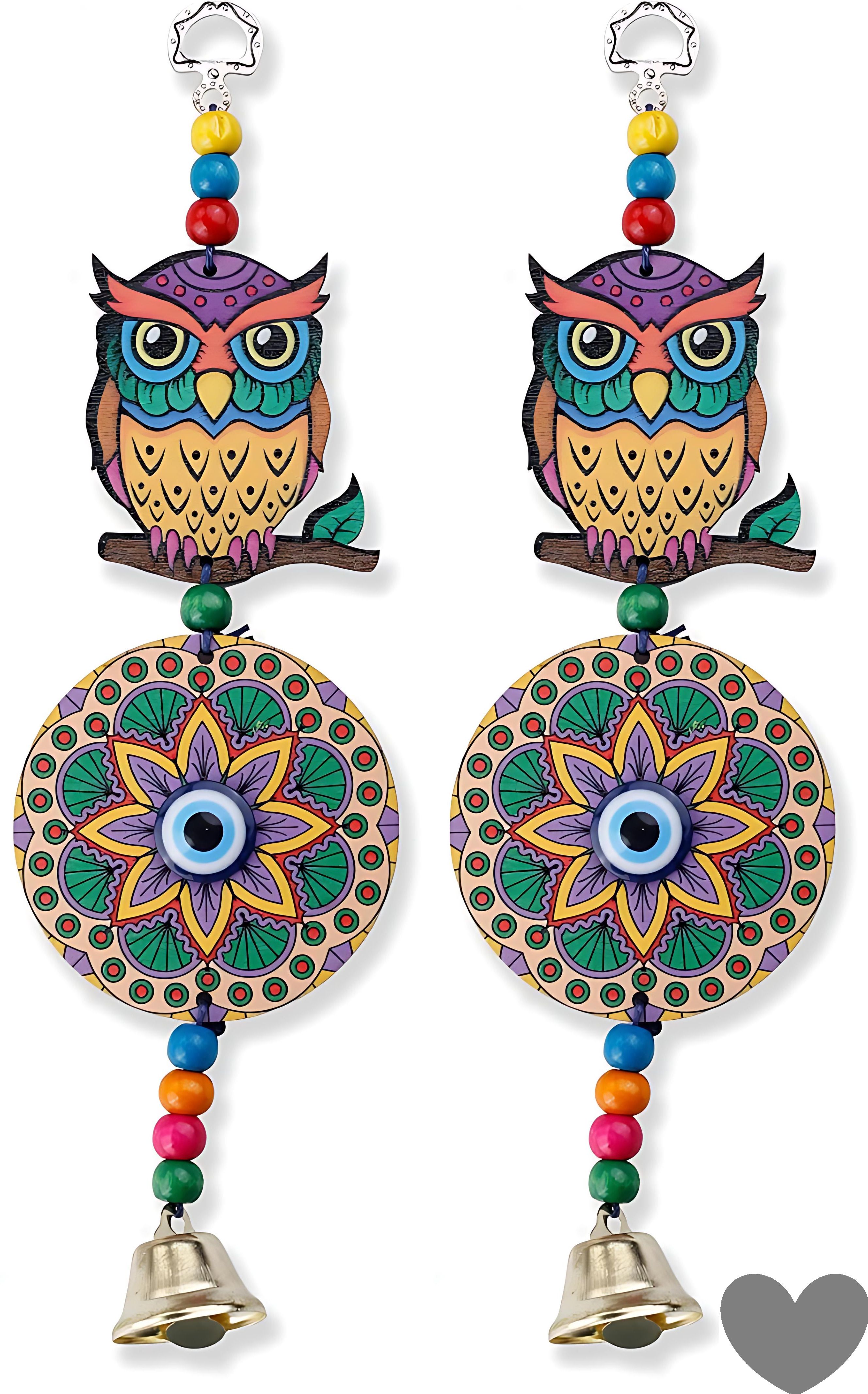 bzilo Pack Of 2 WindChime Owl Evil Eye Wood Wall Hangings Design & Color May vary A22 Polyresin Windchime-picture-26