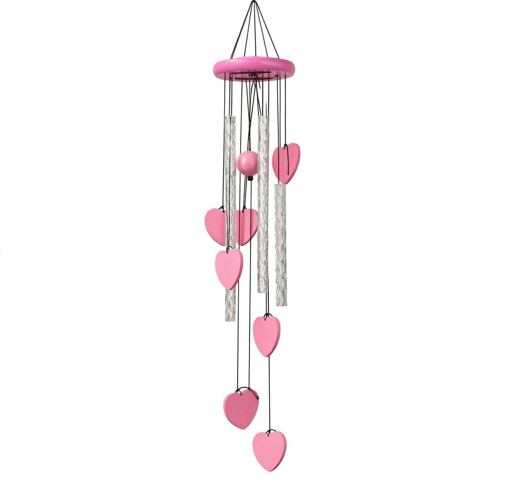 nytraders Premium Heart-Themed Wind Chime with Textured Aluminium, Wood Windchime-picture-17