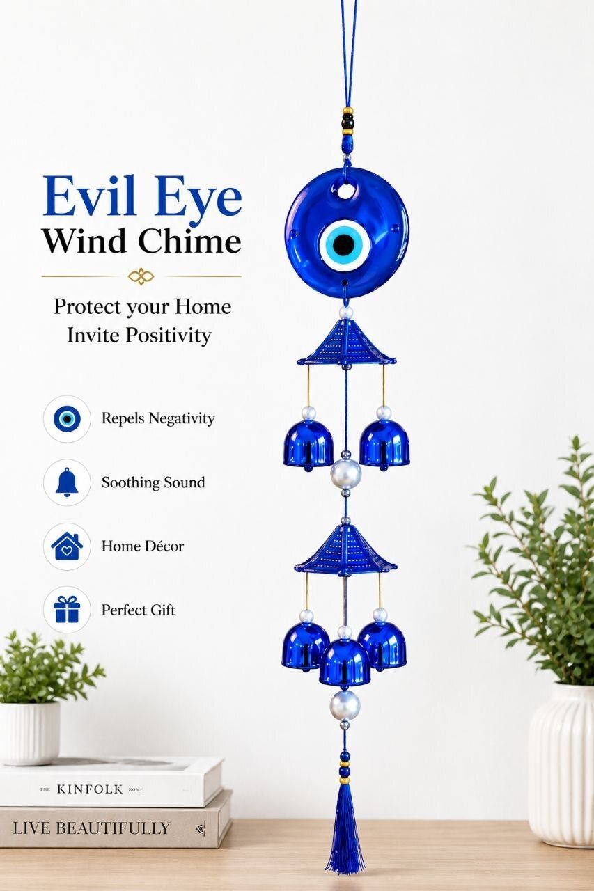 sharma ji Premium Evil Eye Wall Hanging with Bells | Nazar Battu for Home Iron Windchime-picture-24