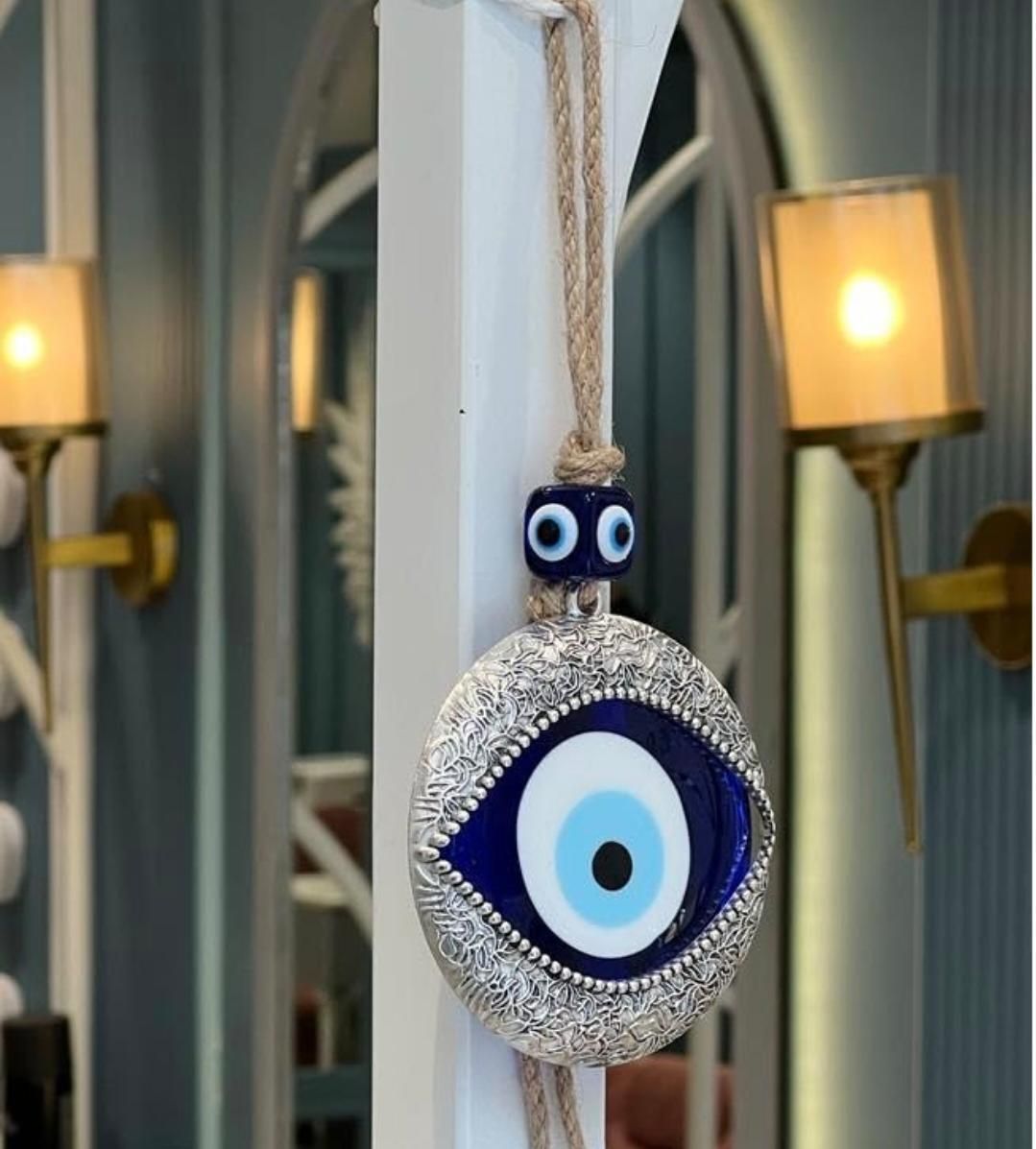 shukaam Evil Eye Hanging for Home Entrance | Nazar Suraksha Wall Decor Jute, Plastic Windchime-picture-29