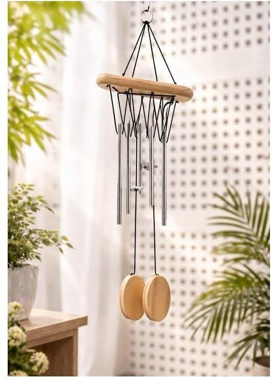 D.B.Z. Wind Chime Metal Bells Hanging Decor for Home Balcony Garden Silver Wood Windchime-image-9