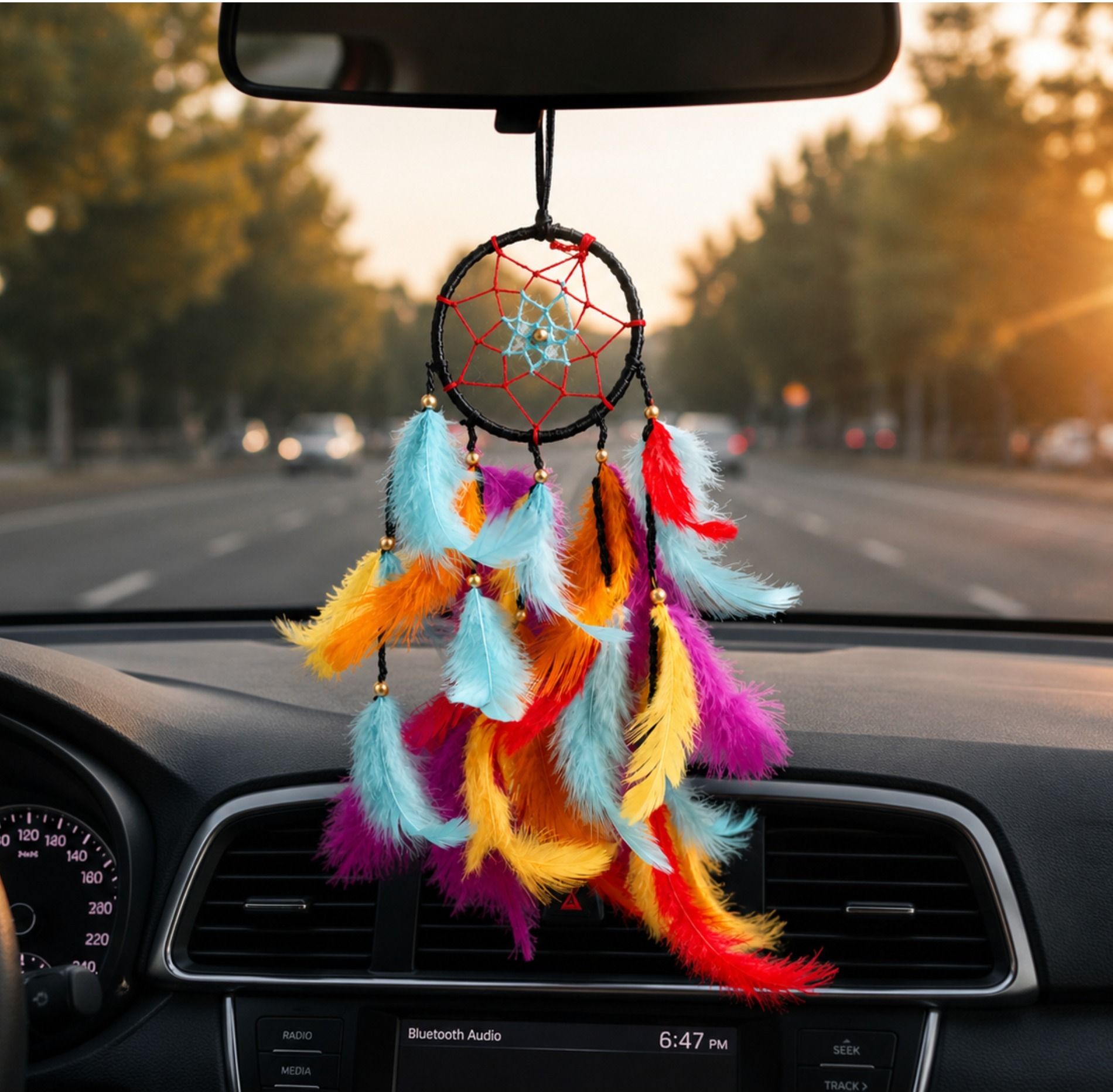 Handmade Colorful Feather Boho Decorative Ornament for Bedroom & Living Room Feather, Stainless Steel Dream Catcher-image-12