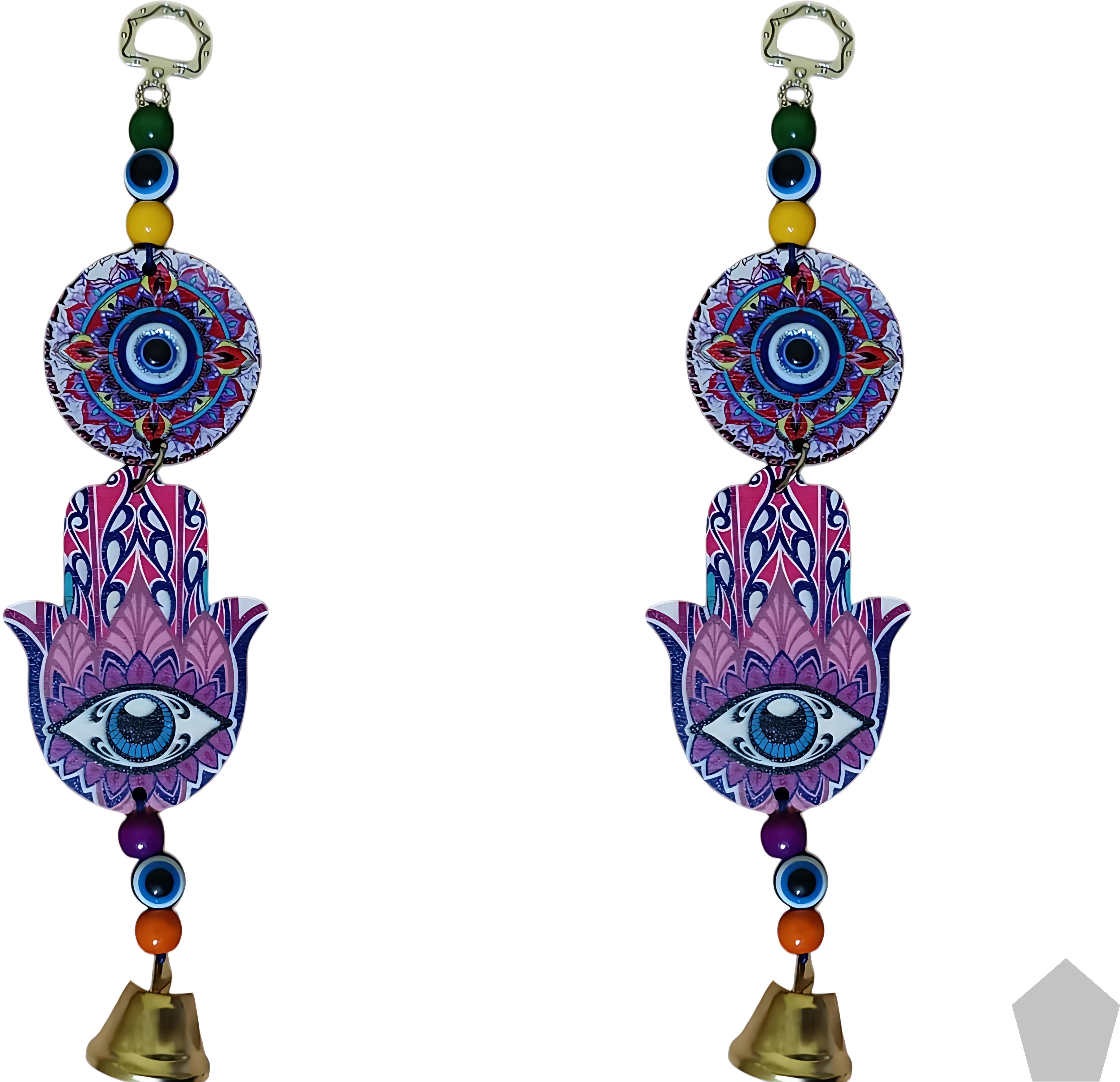 bzilo Pack Of 2 WindChime Hamsa Hand wooden Wall Hangings Design & Color May vary D83 Polyresin Windchime-picture-25