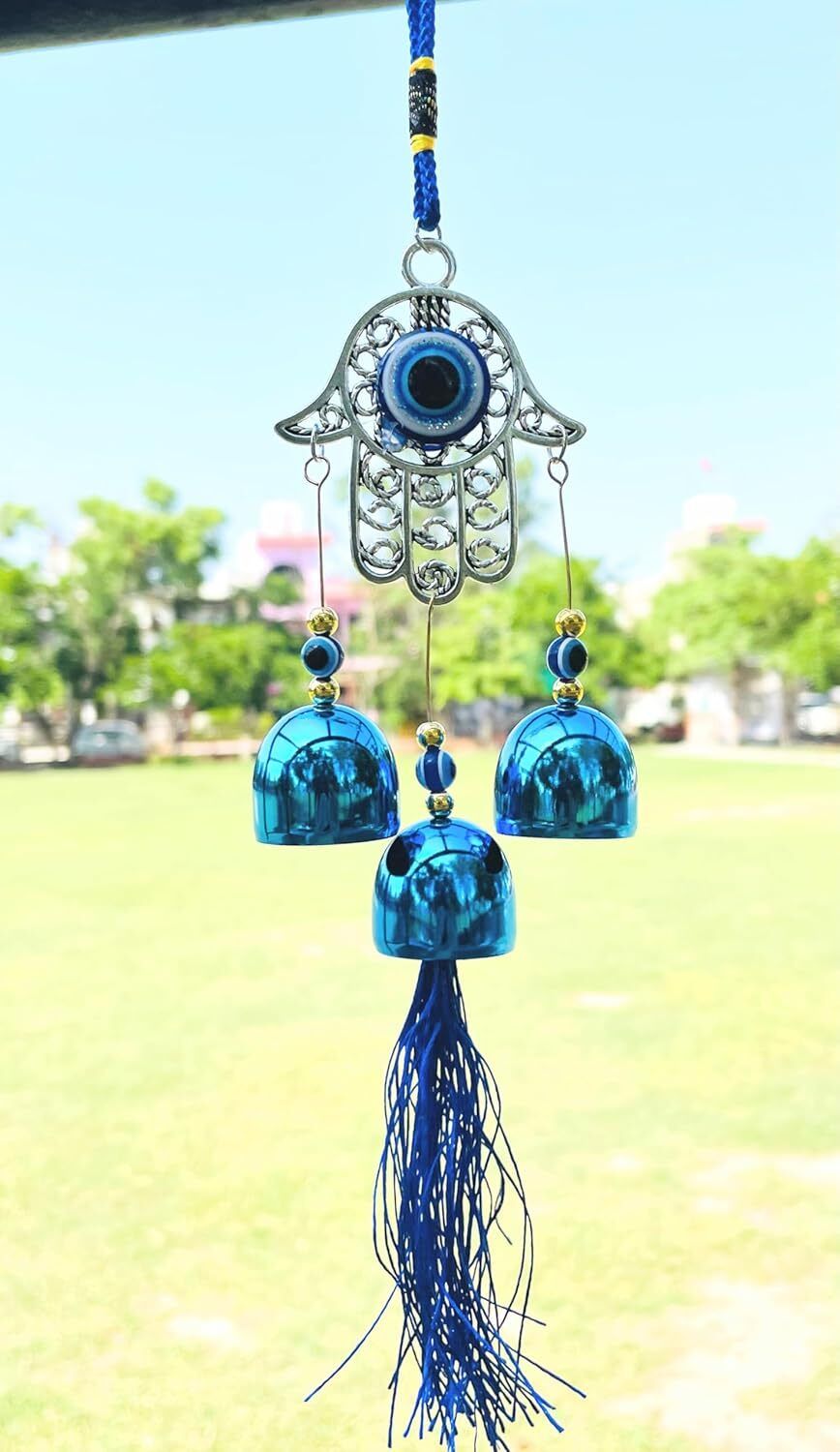 Evil Eye Wind Chime 3 Bells for Home & Office - Brings Positive Vibes Aluminium Windchime-image-26