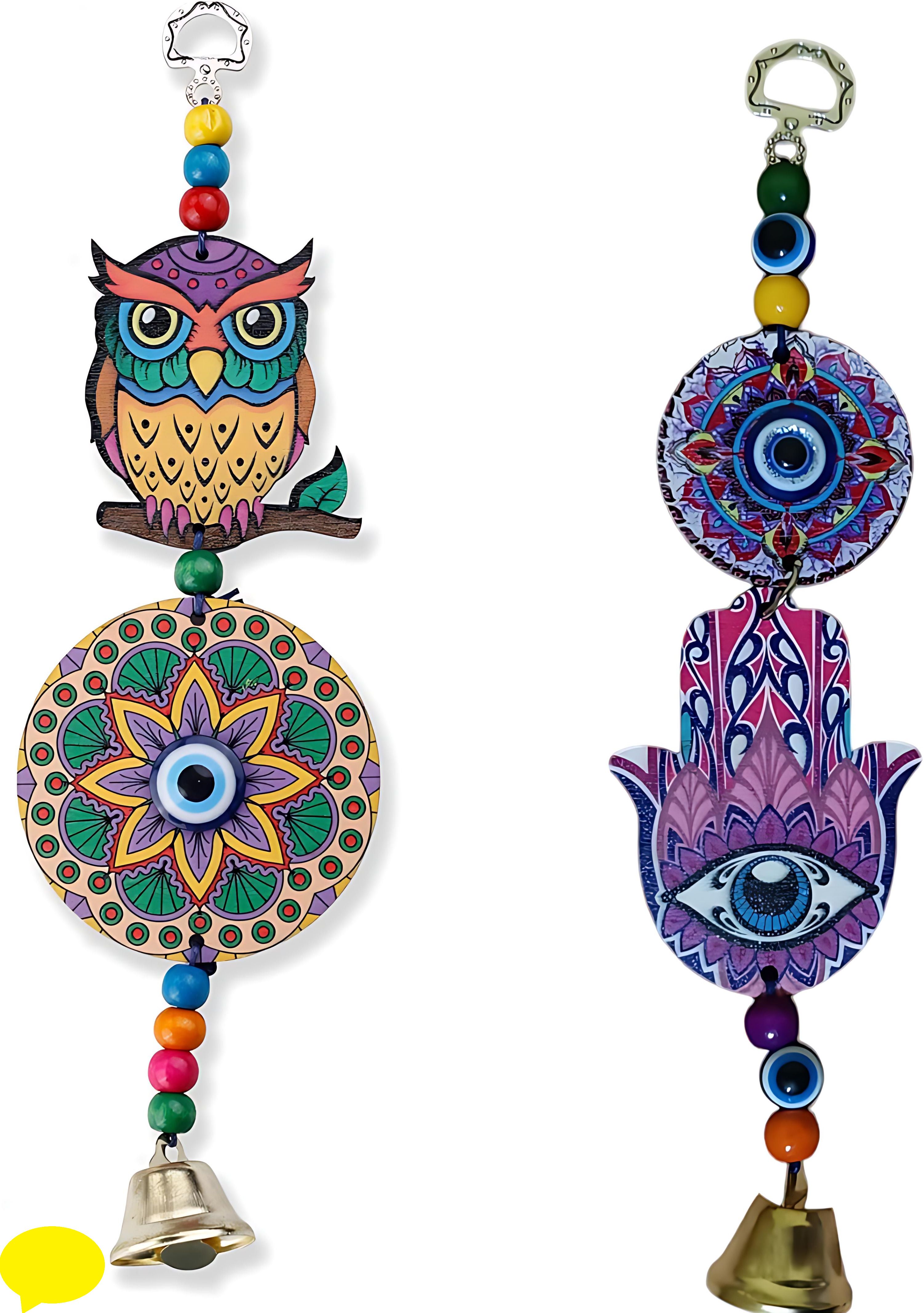 bzilo Combo Wooden Owl And Hamsa windchimes home decor Design And Color May Vary P16 Wood Windchime-picture-58