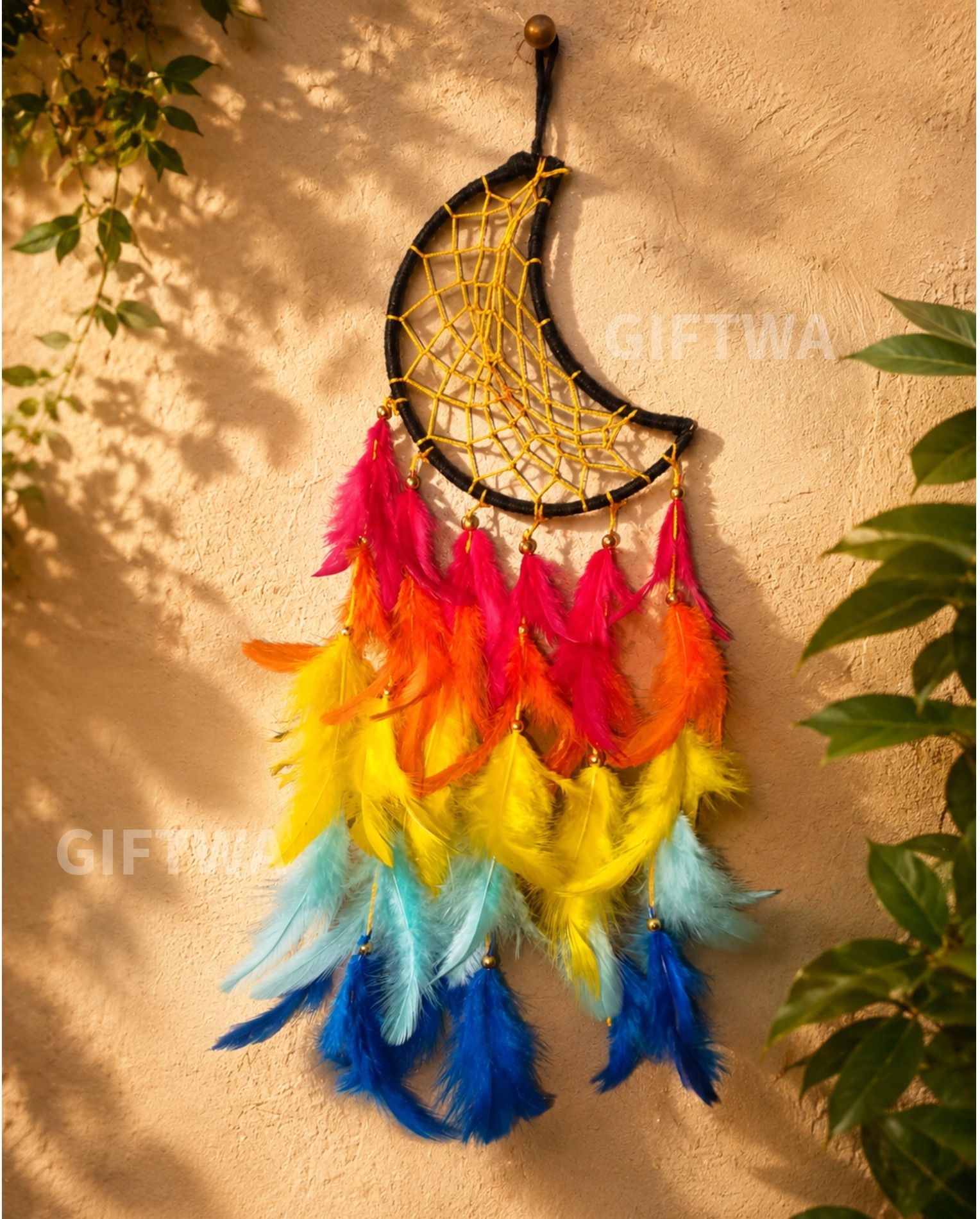 giftwa Moon Dream Catcher Wall Decor for Bedroom & Living Room|Handmade Dream Catcher Feather, Stainless Steel Dream Catcher-picture-3