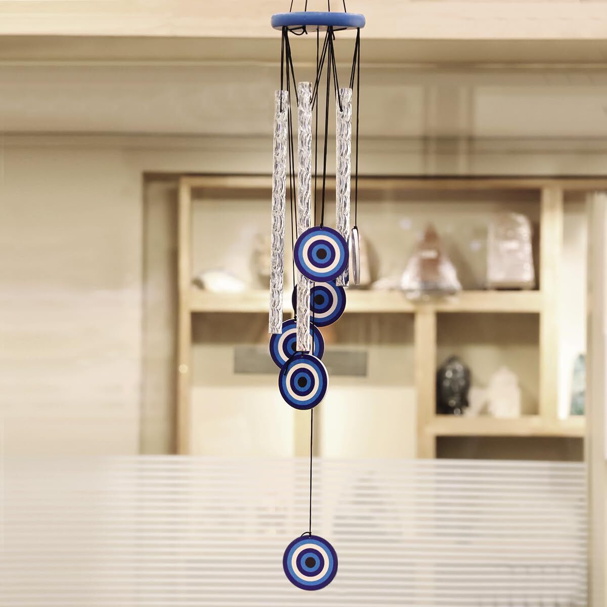 D.B.Z. Evil Eye Wind Chimes for Home 27 Inch | Silver Metal Pipe Wind Chime Aluminium Windchime-image-25