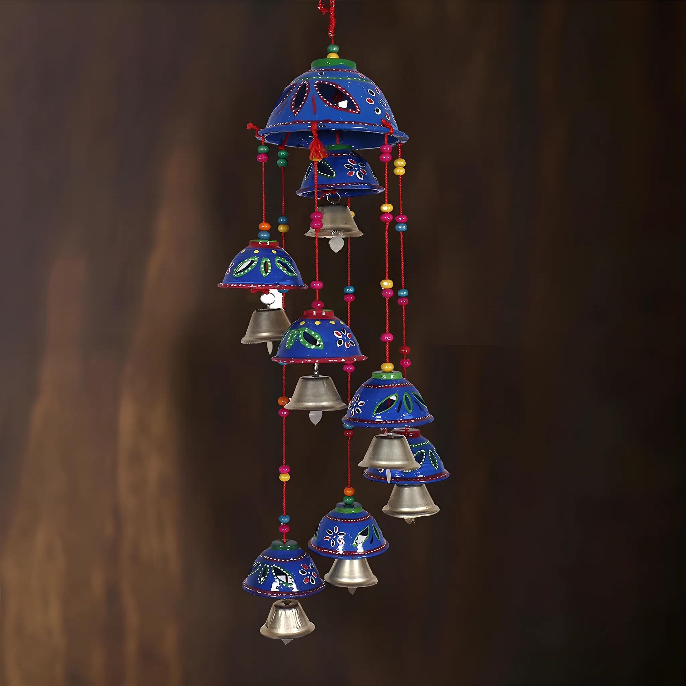 homestic Rajasthani Design Handcrafted Hanging Windchimes (Blue) Plastic Windchime-picture-16