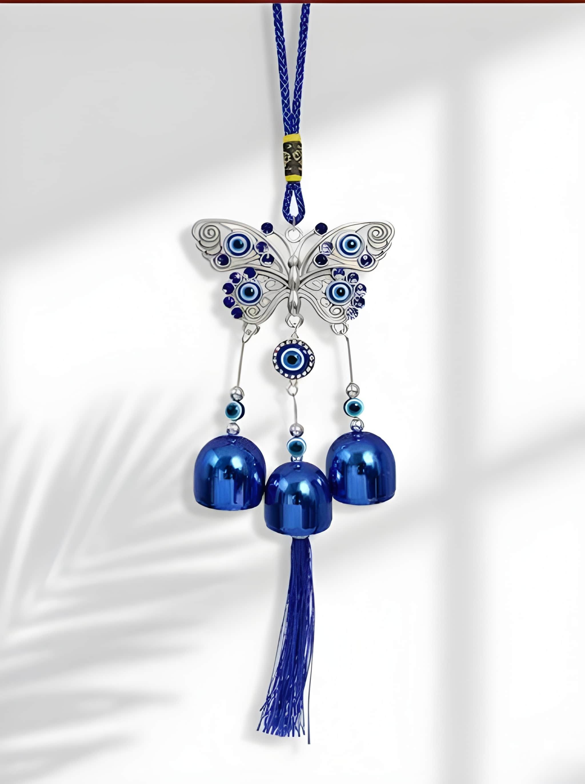 ppselects Evil Eye Butterfly Wind Chime Metal Hanging Vastu Decorative Wall hanging Silver Plated Dream Catcher-picture-21