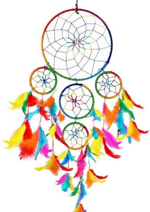 handcraftsvilla Dream Catcher Wall Hanging Wool 5 Rings Multicolor Wool, Feather Dream Catcher-picture-24